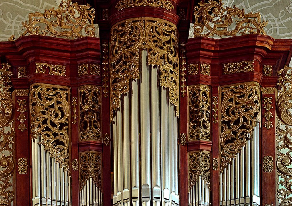 Prospektdetail der historischen Orgel in St. Bonifatius, Weißenohe, Deutschland
