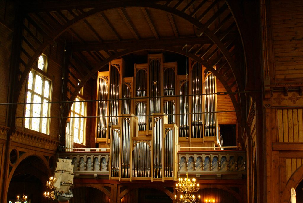 Prospekt der Orgel in Strinda, Trondheim, Sør-Trøndelag, Norwegen